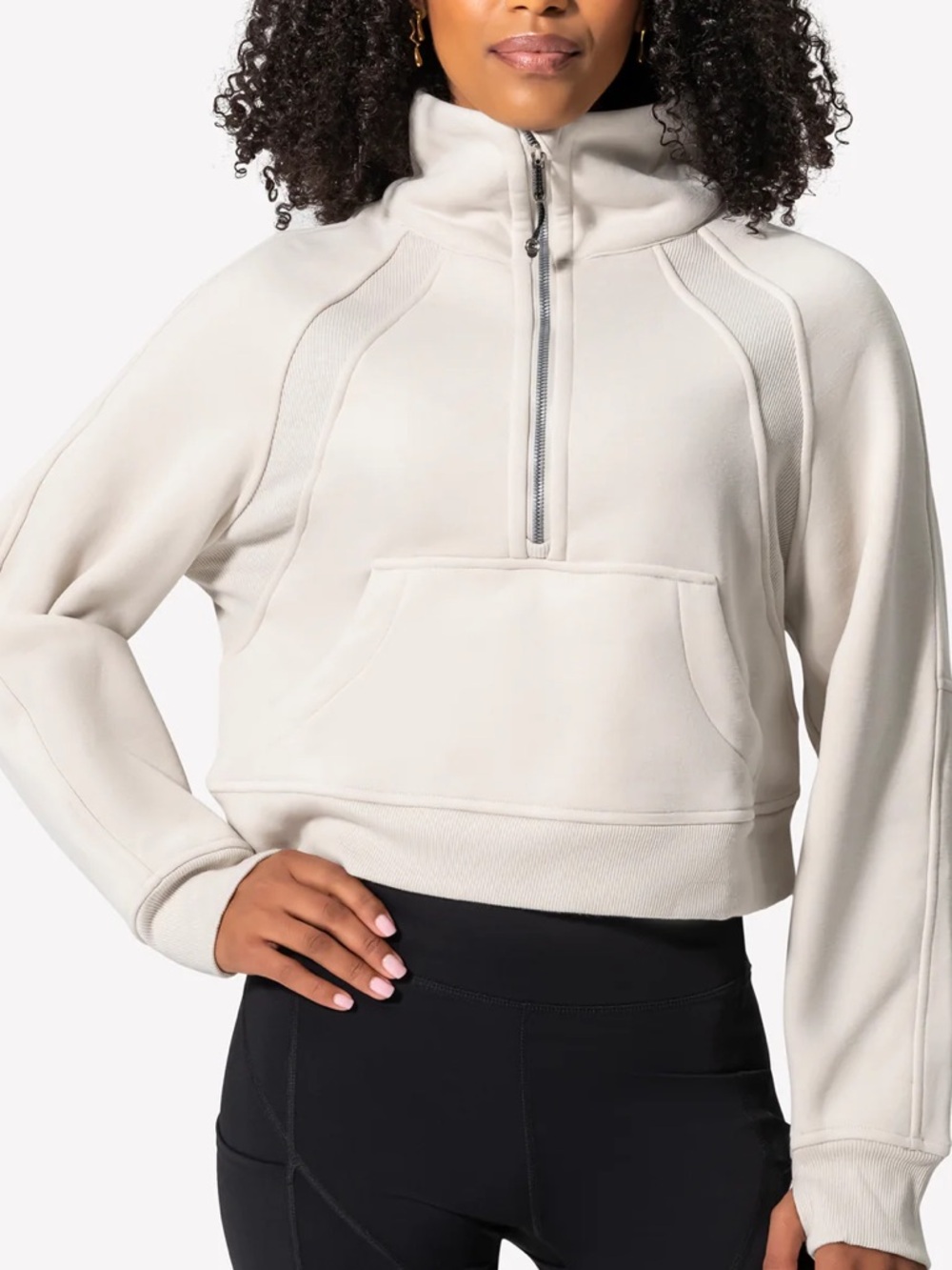 Lululemon Scuba Oversized Half-Zip Cropped Pullover -Bone XS/S